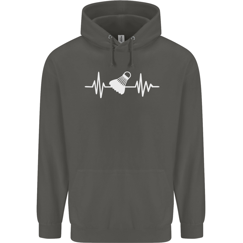 Pulse Badminton Player Funny ECG Childrens Kids Hoodie Storm Grey