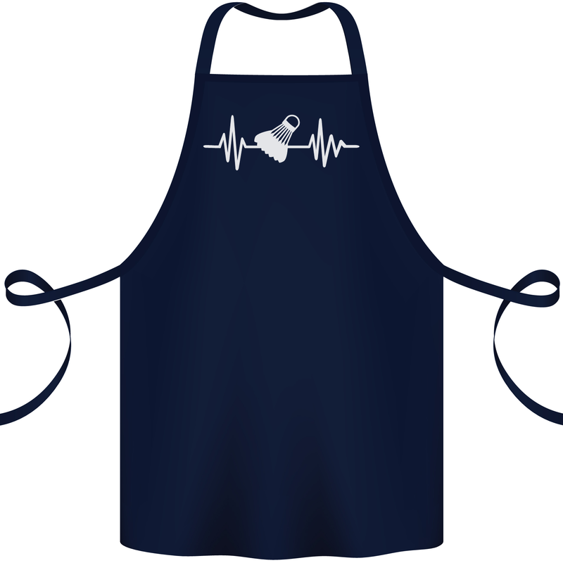 Pulse Badminton Player Funny ECG Cotton Apron 100% Organic Navy Blue