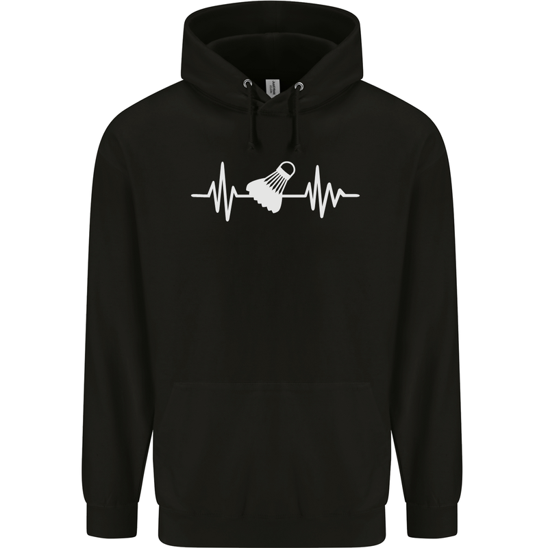 Pulse Badminton Player Funny ECG Mens 80% Cotton Hoodie Black
