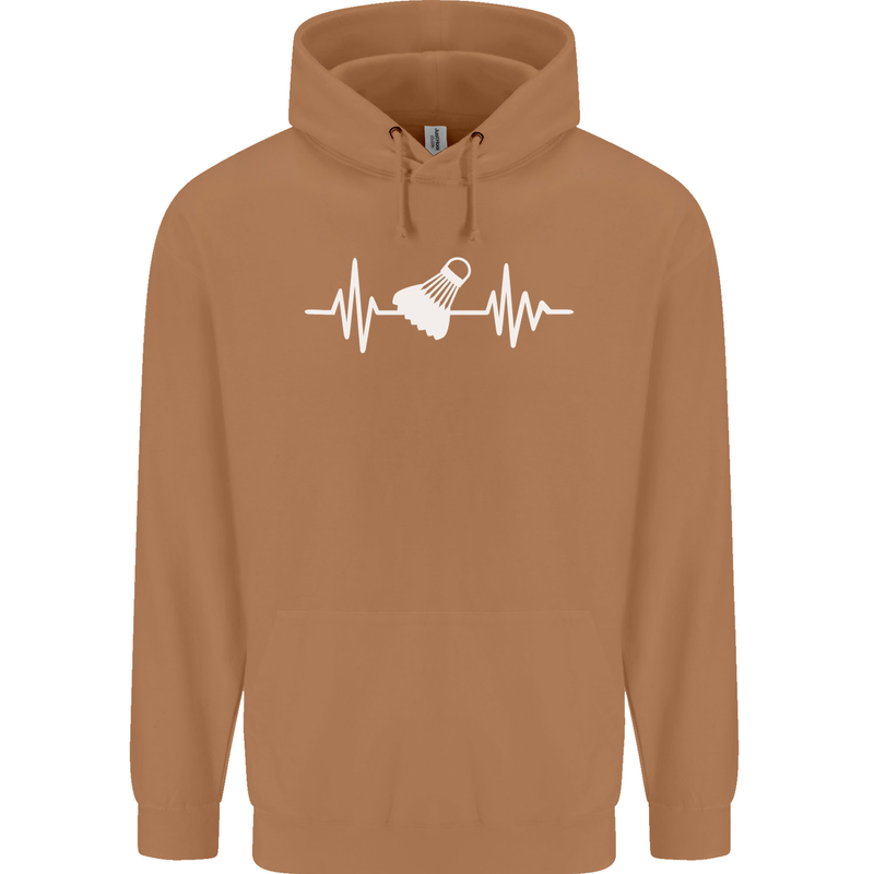 Pulse Badminton Player Funny ECG Mens 80% Cotton Hoodie Caramel Latte