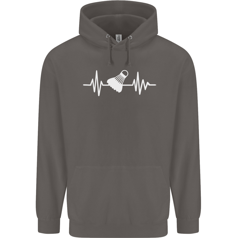 Pulse Badminton Player Funny ECG Mens 80% Cotton Hoodie Charcoal
