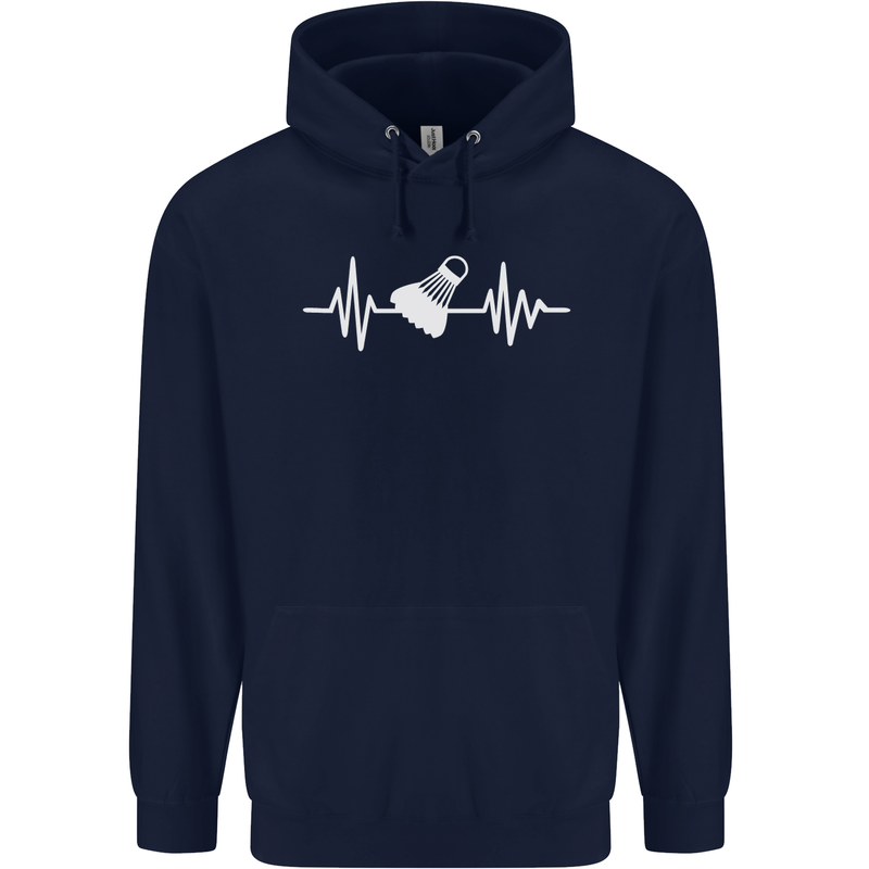 Pulse Badminton Player Funny ECG Mens 80% Cotton Hoodie Navy Blue