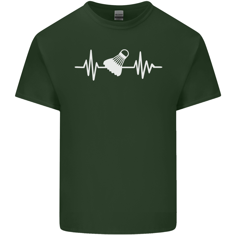 Pulse Badminton Player Funny ECG Mens Cotton T-Shirt Tee Top Forest Green