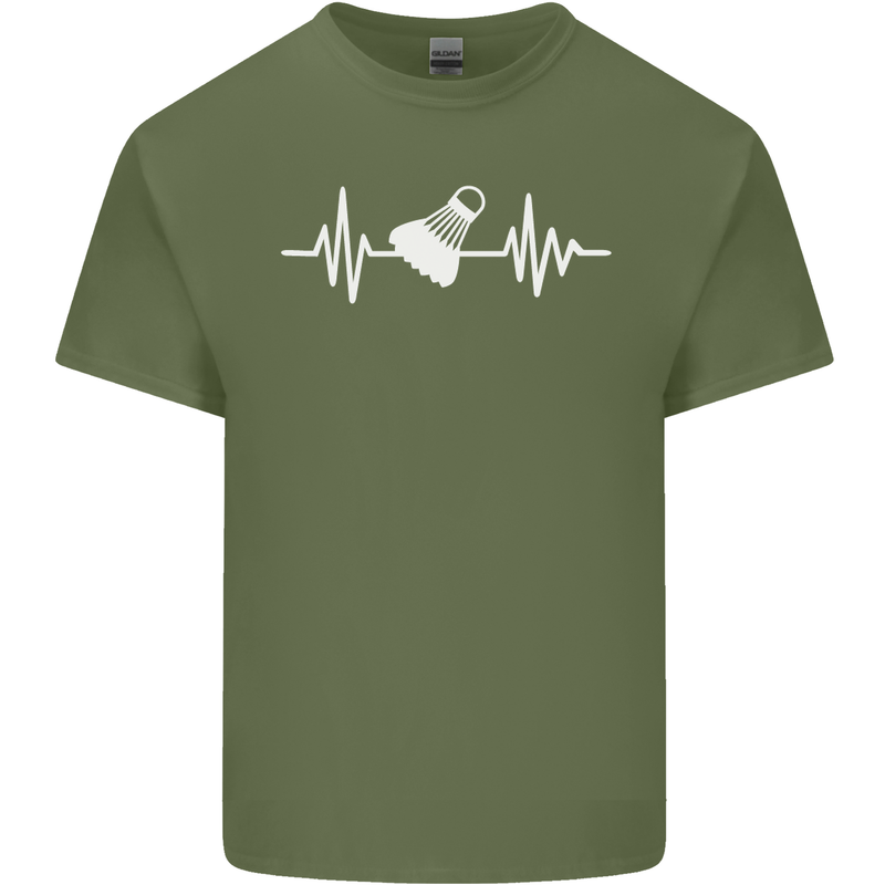 Pulse Badminton Player Funny ECG Mens Cotton T-Shirt Tee Top Military Green