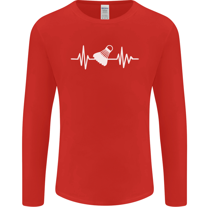 Pulse Badminton Player Funny ECG Mens Long Sleeve T-Shirt Red