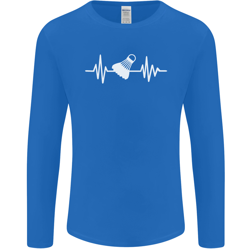 Pulse Badminton Player Funny ECG Mens Long Sleeve T-Shirt Royal Blue