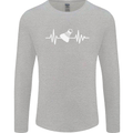 Pulse Badminton Player Funny ECG Mens Long Sleeve T-Shirt Sports Grey