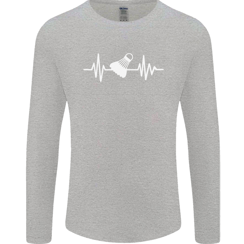 Pulse Badminton Player Funny ECG Mens Long Sleeve T-Shirt Sports Grey