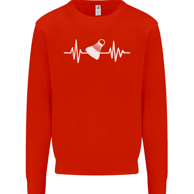 Pulse Badminton Player Funny ECG Mens Sweatshirt Jumper Bright Red
