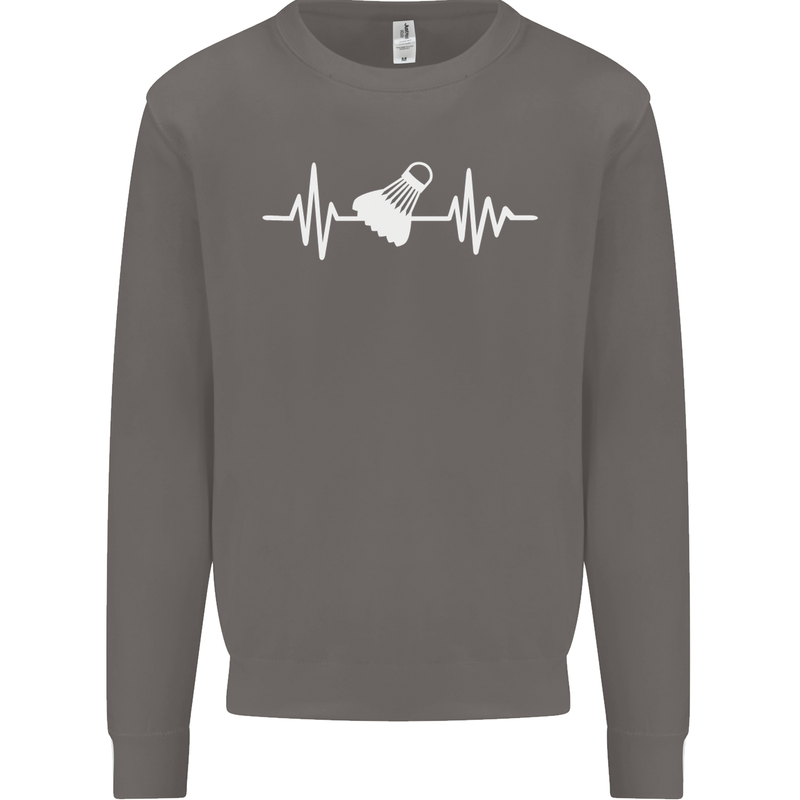 Pulse Badminton Player Funny ECG Mens Sweatshirt Jumper Charcoal