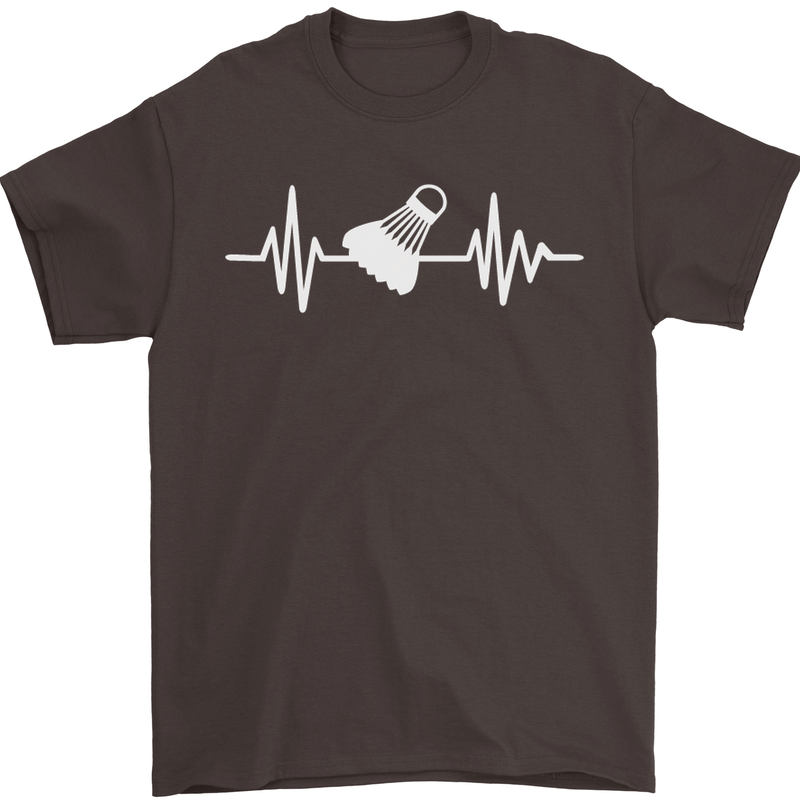 Pulse Badminton Player Funny ECG Mens T-Shirt Cotton Gildan Dark Chocolate