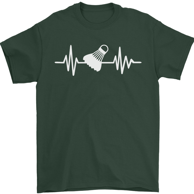 Pulse Badminton Player Funny ECG Mens T-Shirt Cotton Gildan Forest Green