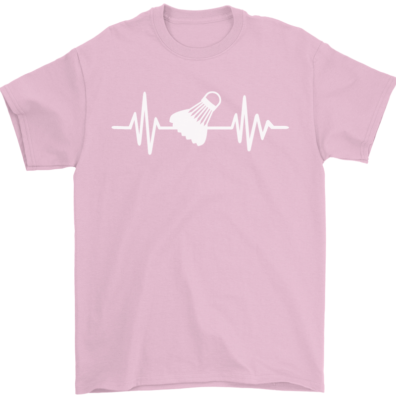 Pulse Badminton Player Funny ECG Mens T-Shirt Cotton Gildan Light Pink