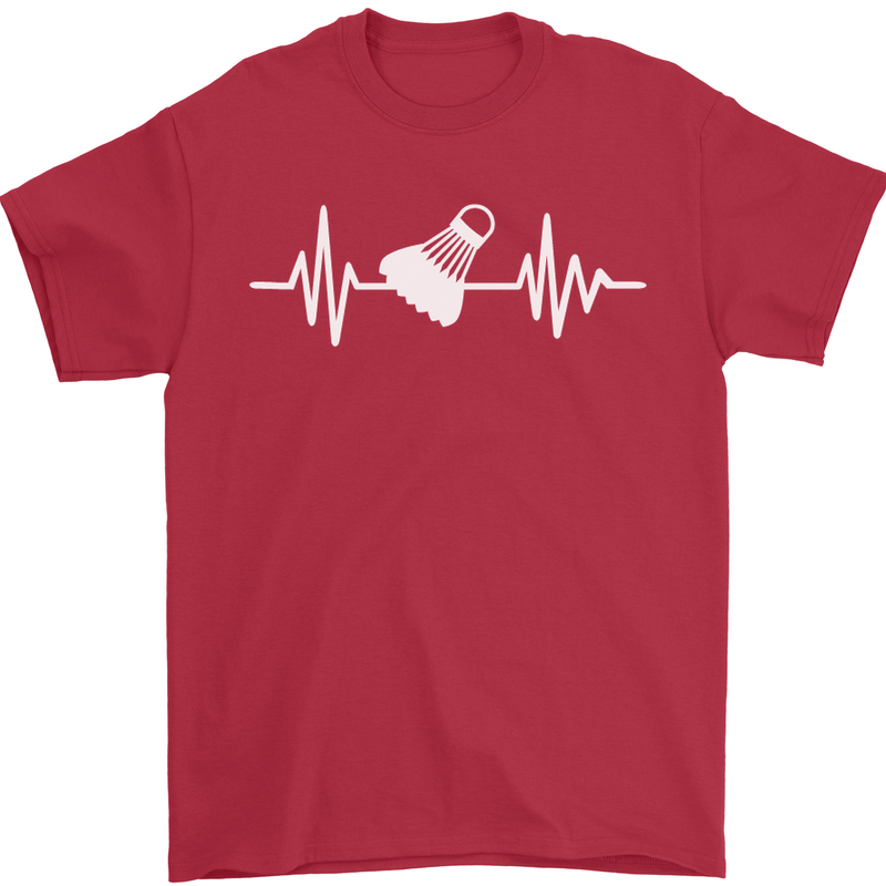 Pulse Badminton Player Funny ECG Mens T-Shirt Cotton Gildan Red