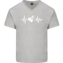 Pulse Badminton Player Funny ECG Mens V-Neck Cotton T-Shirt Sports Grey