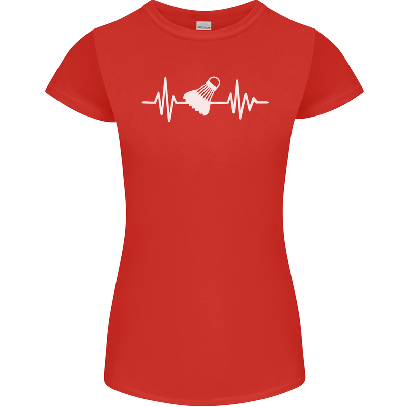 Pulse Badminton Player Funny ECG Womens Petite Cut T-Shirt Red