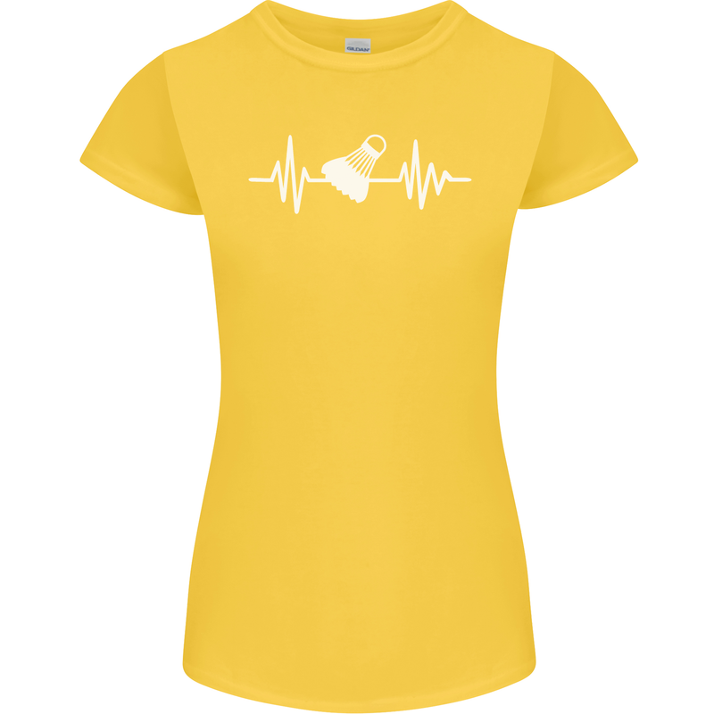Pulse Badminton Player Funny ECG Womens Petite Cut T-Shirt Yellow