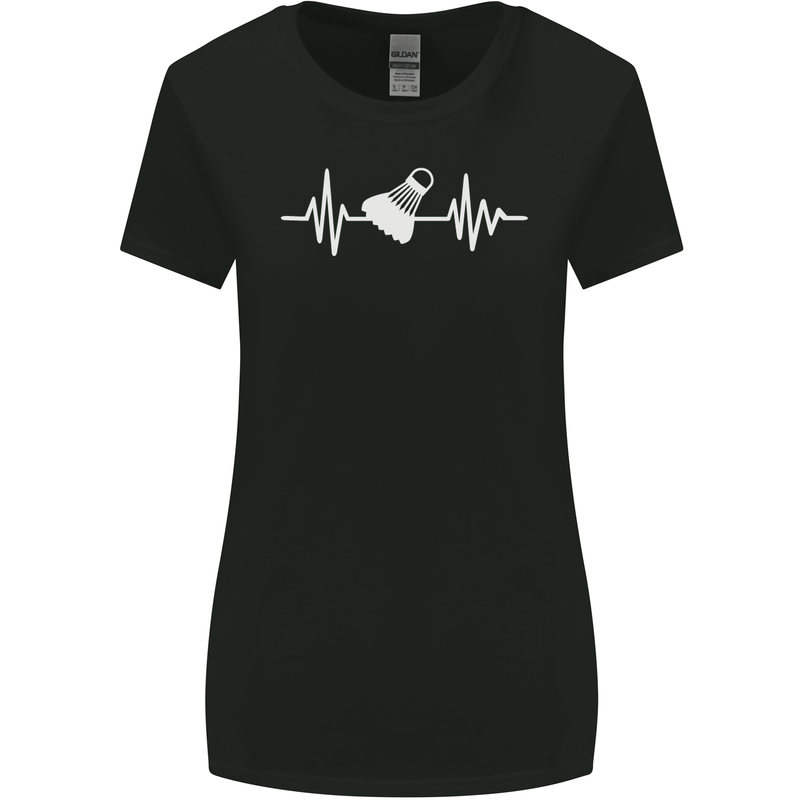 Pulse Badminton Player Funny ECG Womens Wider Cut T-Shirt Black