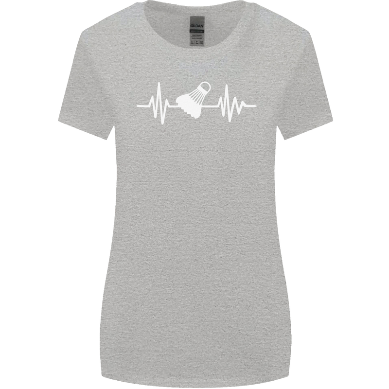 Pulse Badminton Player Funny ECG Womens Wider Cut T-Shirt Sports Grey
