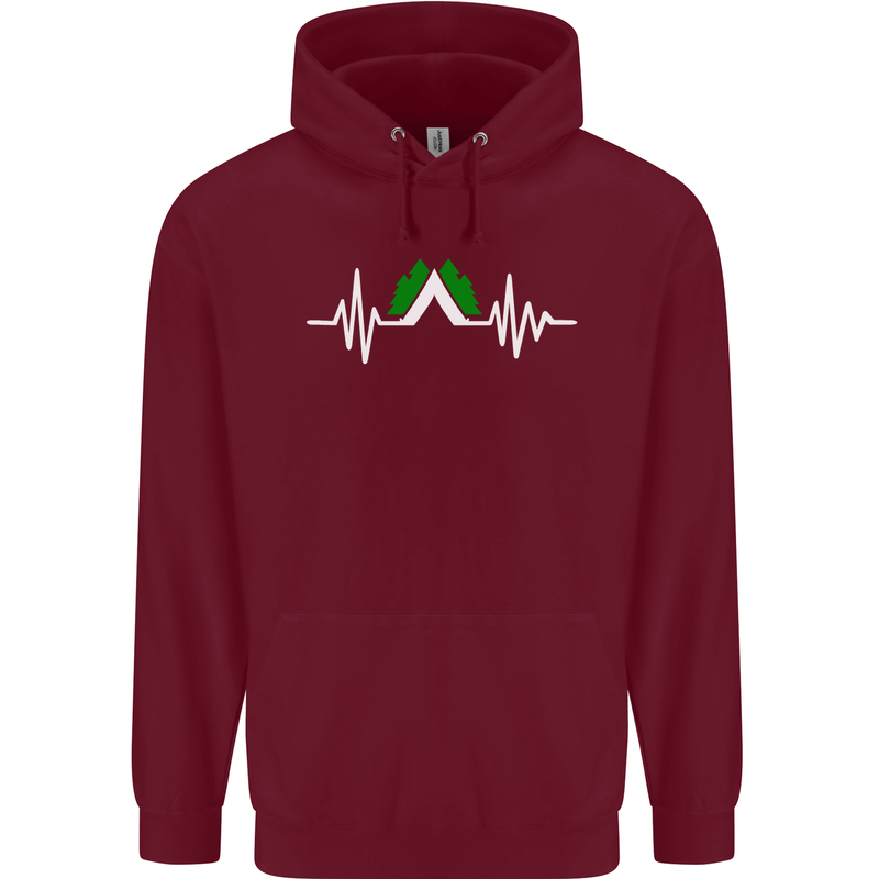 Pulse Camping Camper Camp Festival ECG Childrens Kids Hoodie Maroon