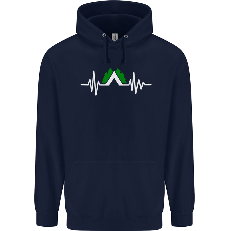Pulse Camping Camper Camp Festival ECG Childrens Kids Hoodie Navy Blue