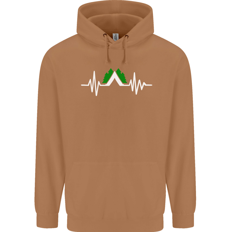 Pulse Camping Camper Camp Festival ECG Mens 80% Cotton Hoodie Caramel Latte