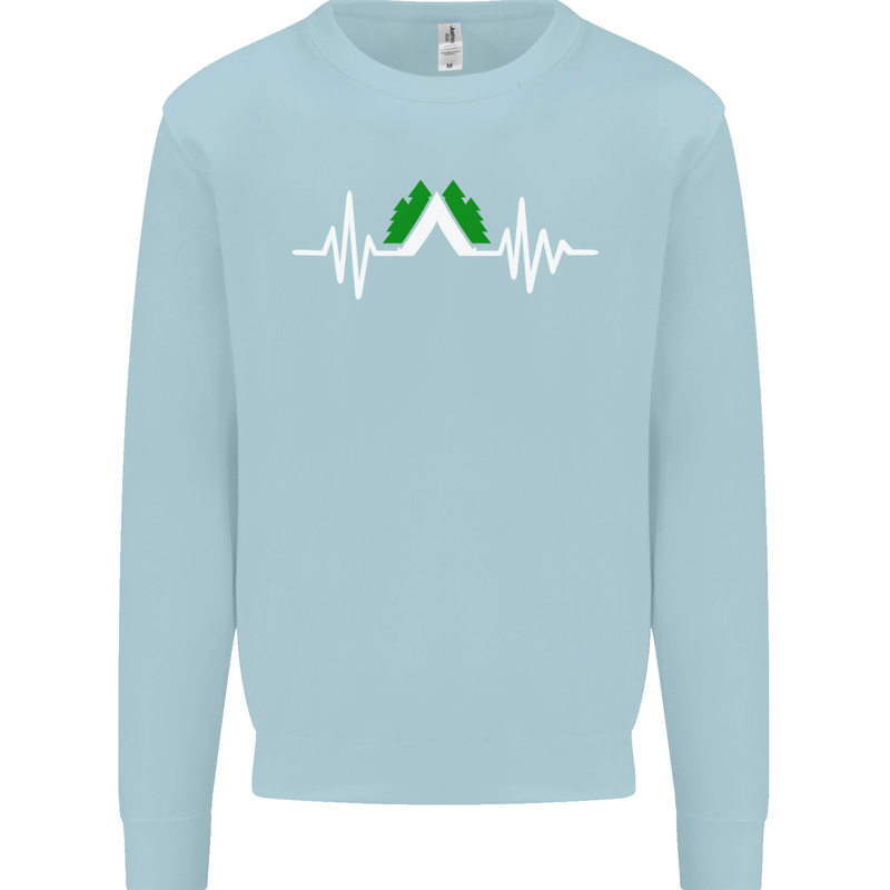 Pulse Camping Camper Camp Festival ECG Mens Sweatshirt Jumper Light Blue