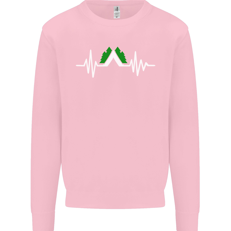 Pulse Camping Camper Camp Festival ECG Mens Sweatshirt Jumper Light Pink
