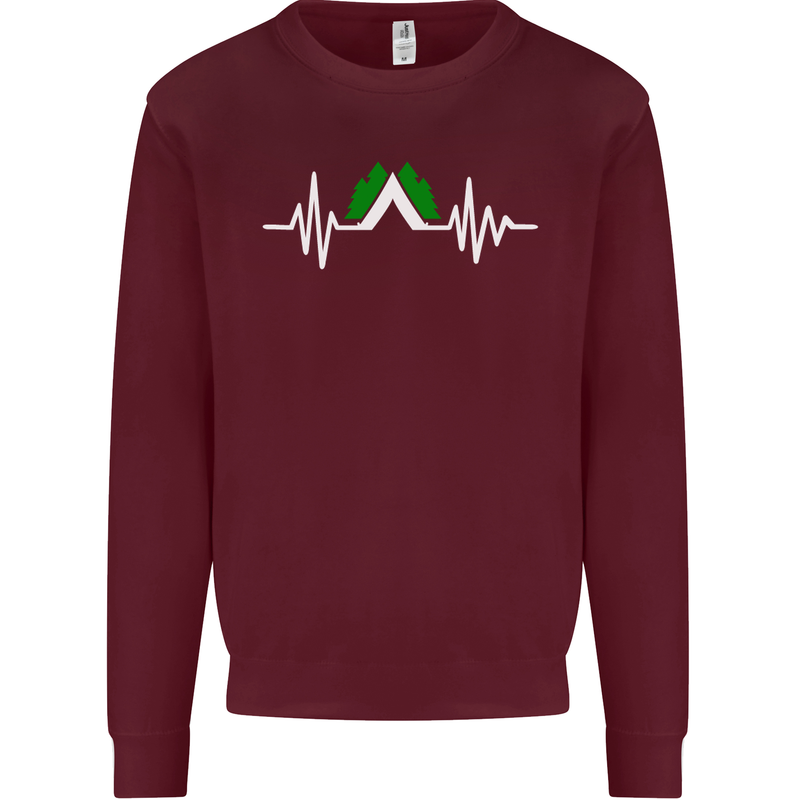 Pulse Camping Camper Camp Festival ECG Mens Sweatshirt Jumper Maroon
