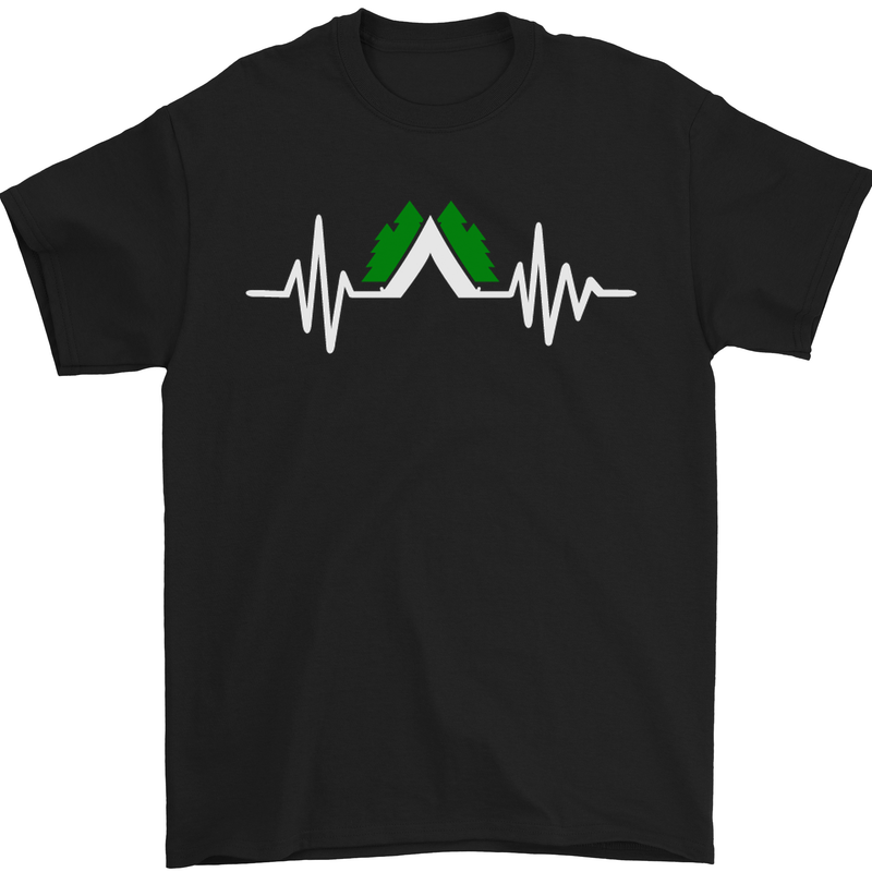 Pulse Camping Camper Camp Festival ECG Mens T-Shirt Cotton Gildan Black