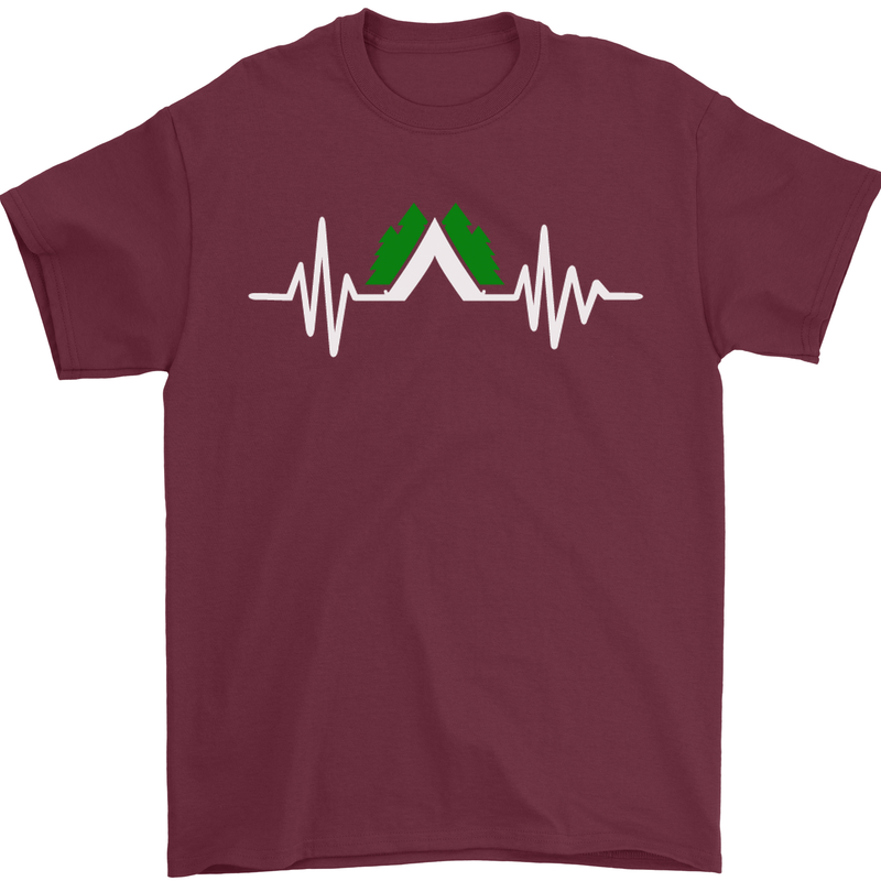 Pulse Camping Camper Camp Festival ECG Mens T-Shirt Cotton Gildan Maroon