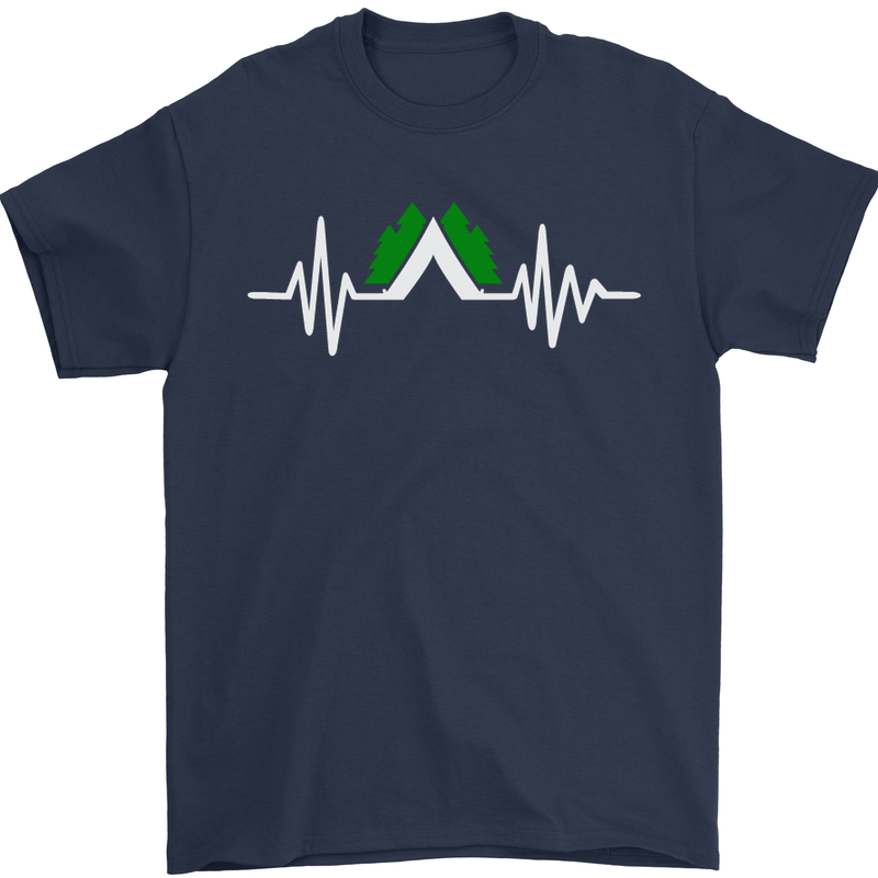 Pulse Camping Camper Camp Festival ECG Mens T-Shirt Cotton Gildan Navy Blue
