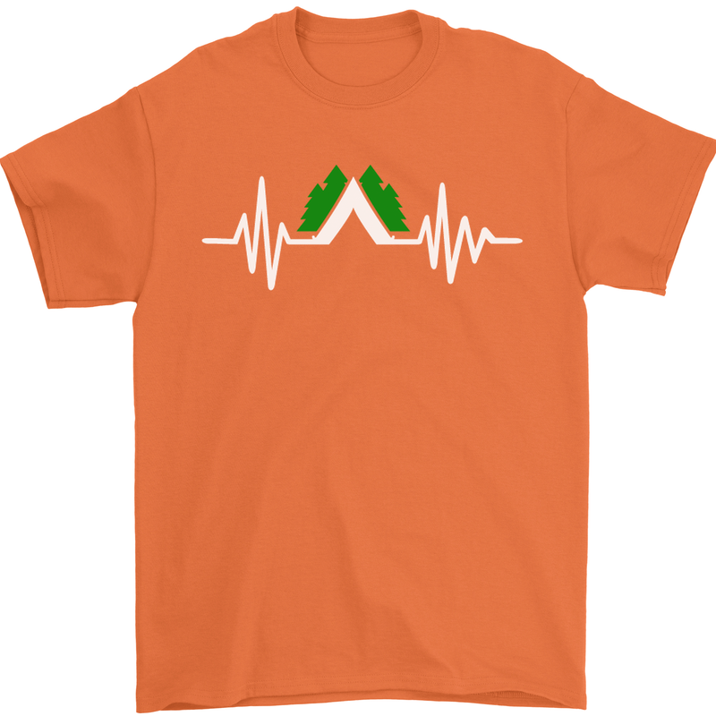 Pulse Camping Camper Camp Festival ECG Mens T-Shirt Cotton Gildan Orange