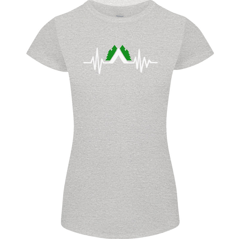 Pulse Camping Camper Camp Festival ECG Womens Petite Cut T-Shirt Sports Grey