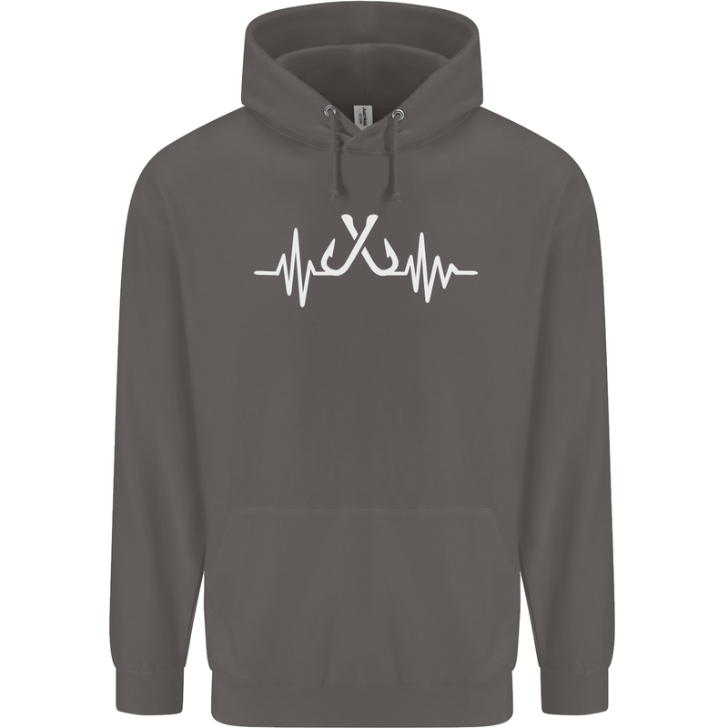 Pulse Fishing Funny Fisherman ECG Mens 80% Cotton Hoodie Charcoal