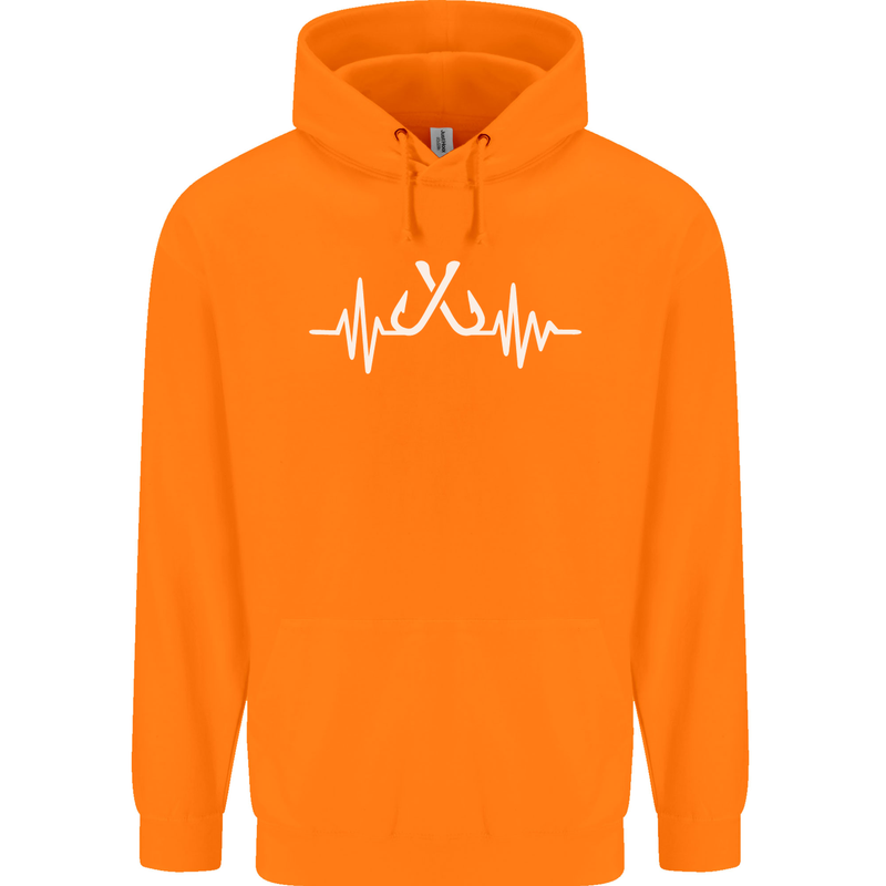 Pulse Fishing Funny Fisherman ECG Mens 80% Cotton Hoodie Orange
