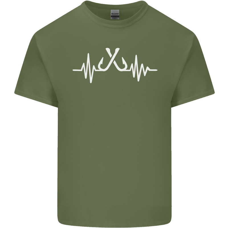 Pulse Fishing Funny Fisherman ECG Mens Cotton T-Shirt Tee Top Military Green