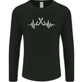 Pulse Fishing Funny Fisherman ECG Mens Long Sleeve T-Shirt Black