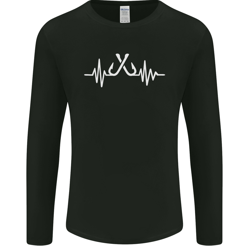 Pulse Fishing Funny Fisherman ECG Mens Long Sleeve T-Shirt Black