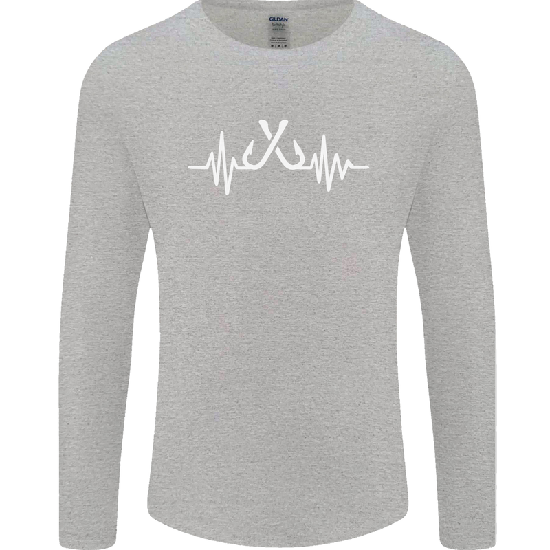 Pulse Fishing Funny Fisherman ECG Mens Long Sleeve T-Shirt Sports Grey
