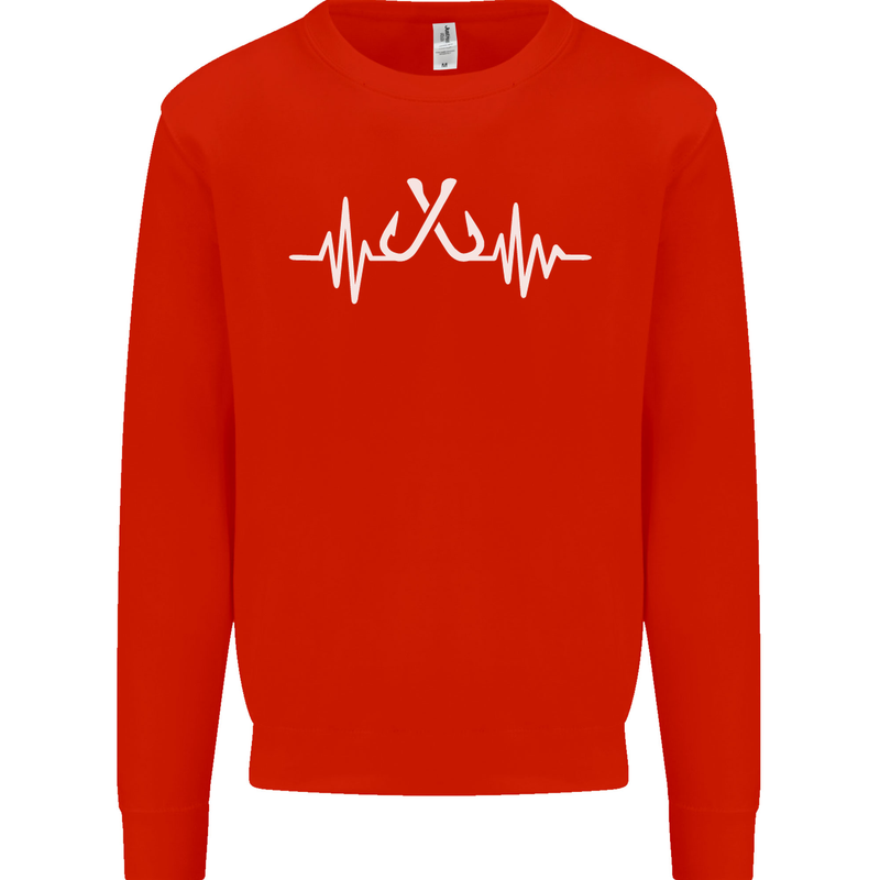 Pulse Fishing Funny Fisherman ECG Mens Sweatshirt Jumper Bright Red