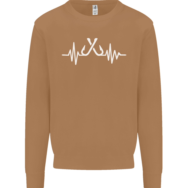 Pulse Fishing Funny Fisherman ECG Mens Sweatshirt Jumper Caramel Latte