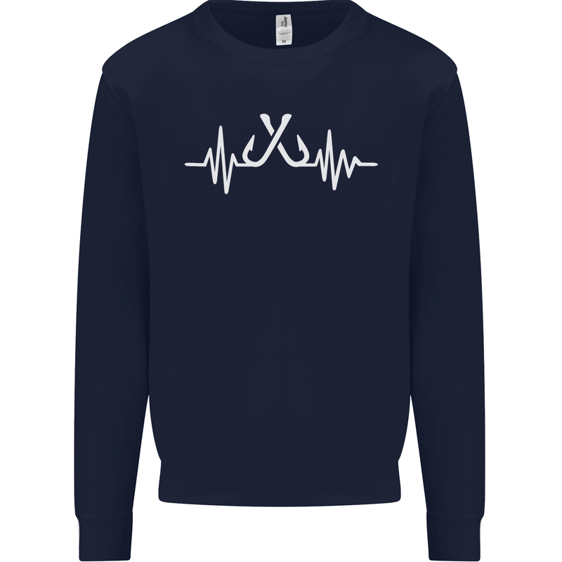 Pulse Fishing Funny Fisherman ECG Mens Sweatshirt Jumper Navy Blue