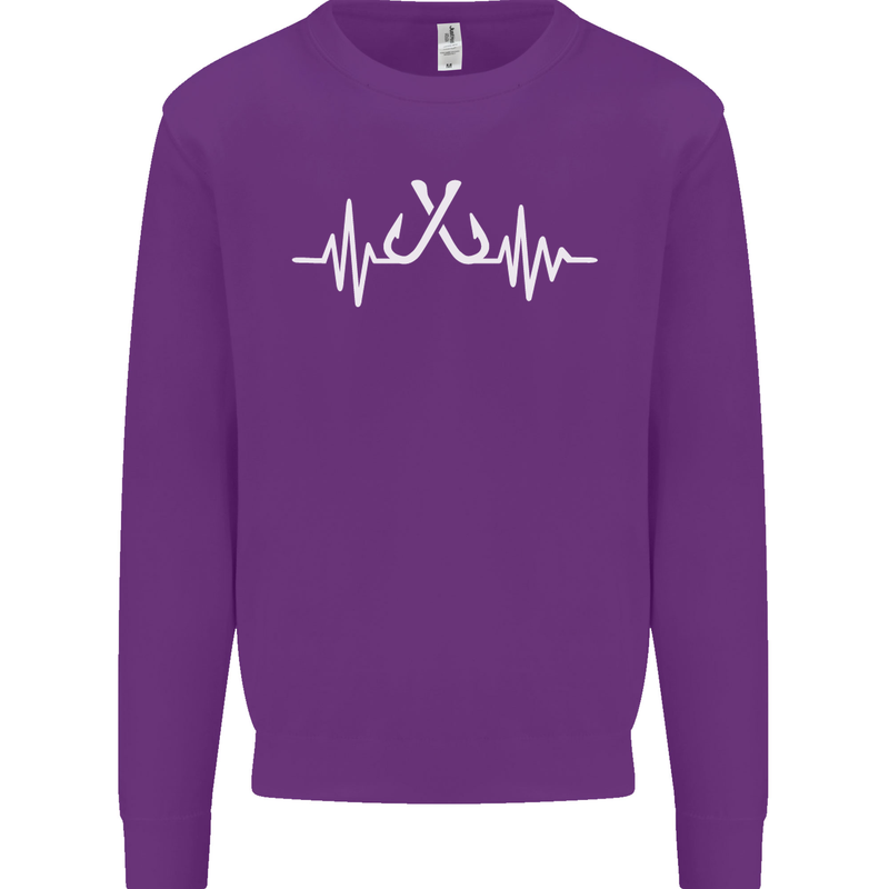 Pulse Fishing Funny Fisherman ECG Mens Sweatshirt Jumper Purple