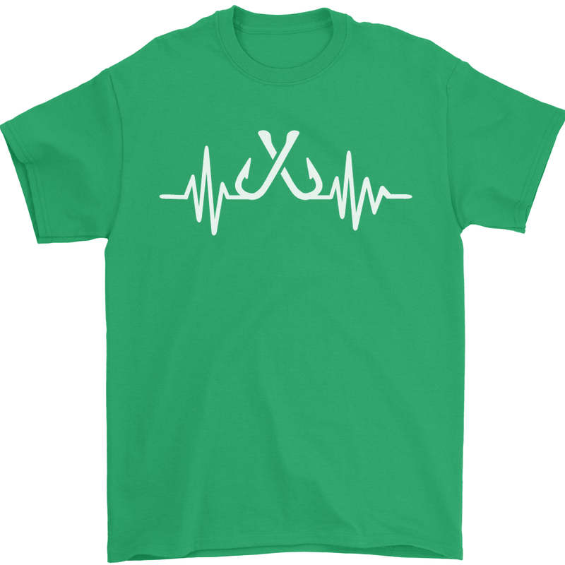 Pulse Fishing Funny Fisherman ECG Mens T-Shirt Cotton Gildan Irish Green