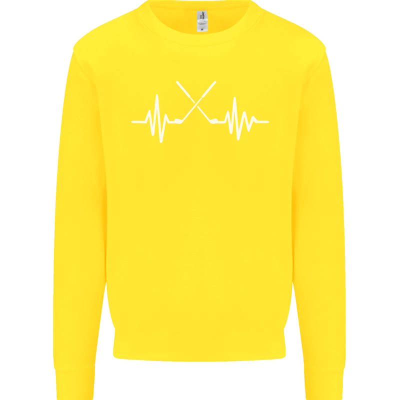 Pulse Golf Funny Golfing Golfer ECG Kids Sweatshirt Jumper Yellow