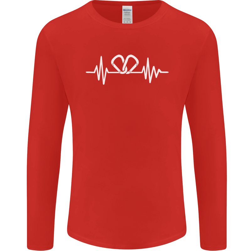 Pulse Rock Climbing Climber Climb ECG Mens Long Sleeve T-Shirt Red