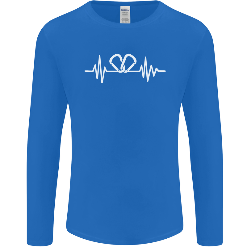 Pulse Rock Climbing Climber Climb ECG Mens Long Sleeve T-Shirt Royal Blue