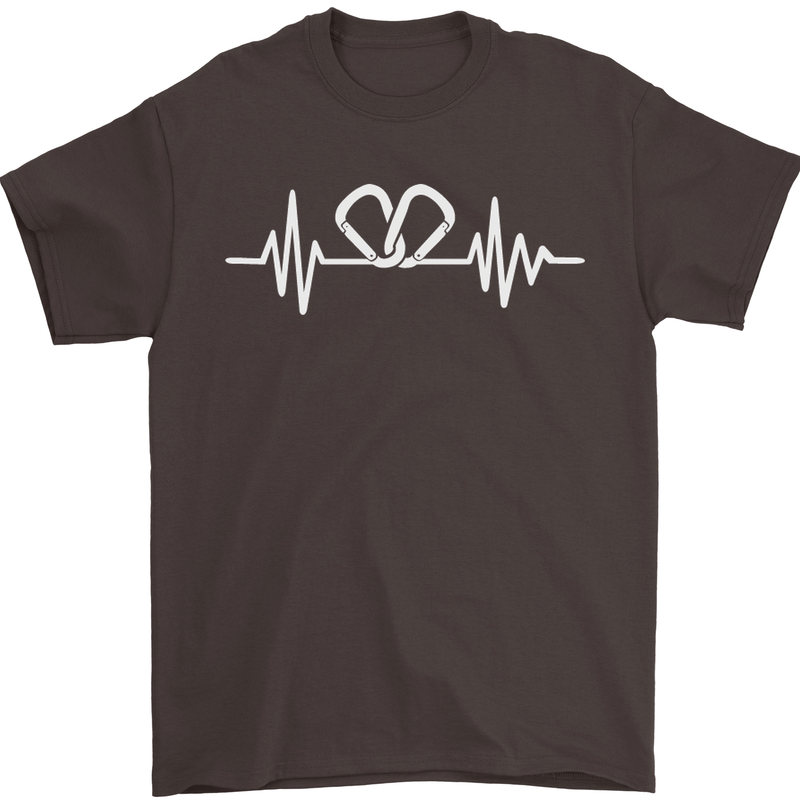 Pulse Rock Climbing Climber Climb ECG Mens T-Shirt Cotton Gildan Dark Chocolate