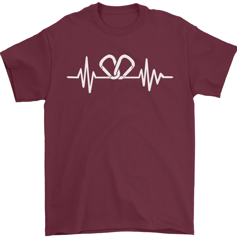 Pulse Rock Climbing Climber Climb ECG Mens T-Shirt Cotton Gildan Maroon